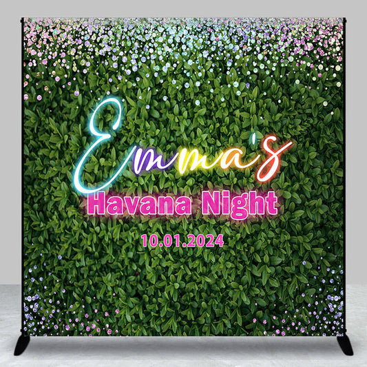 Lofaris Green Leaves Neon Custom Backdrop For Havana Night