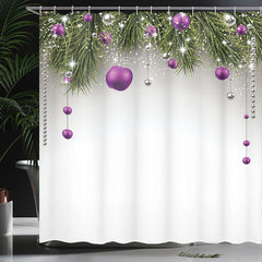 Lofaris Green Leaves Purple Ball Christmas Shower Curtain