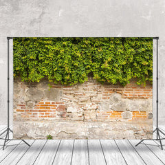 Lofaris Green Leaves Rural Brick Wall Photography Backdrop