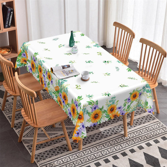 Lofaris Green Leaves Sunflowers Rectangle Kitchen Tablecloth