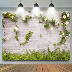 Lofaris Green Leaves White Floral Wall Portrait Backdrop