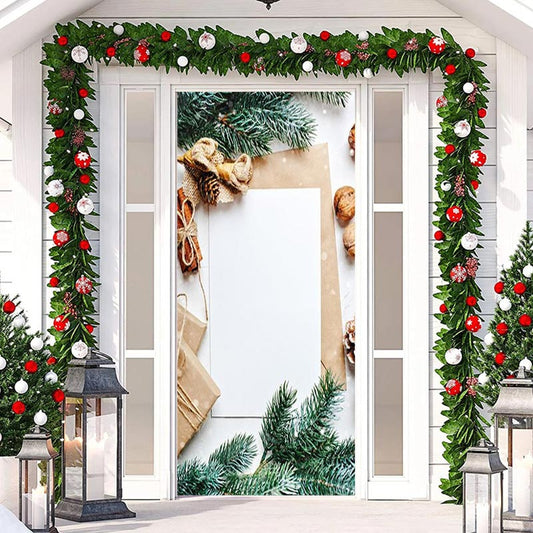 Lofaris Green Leaves White Paper Board Christmas Door Cover