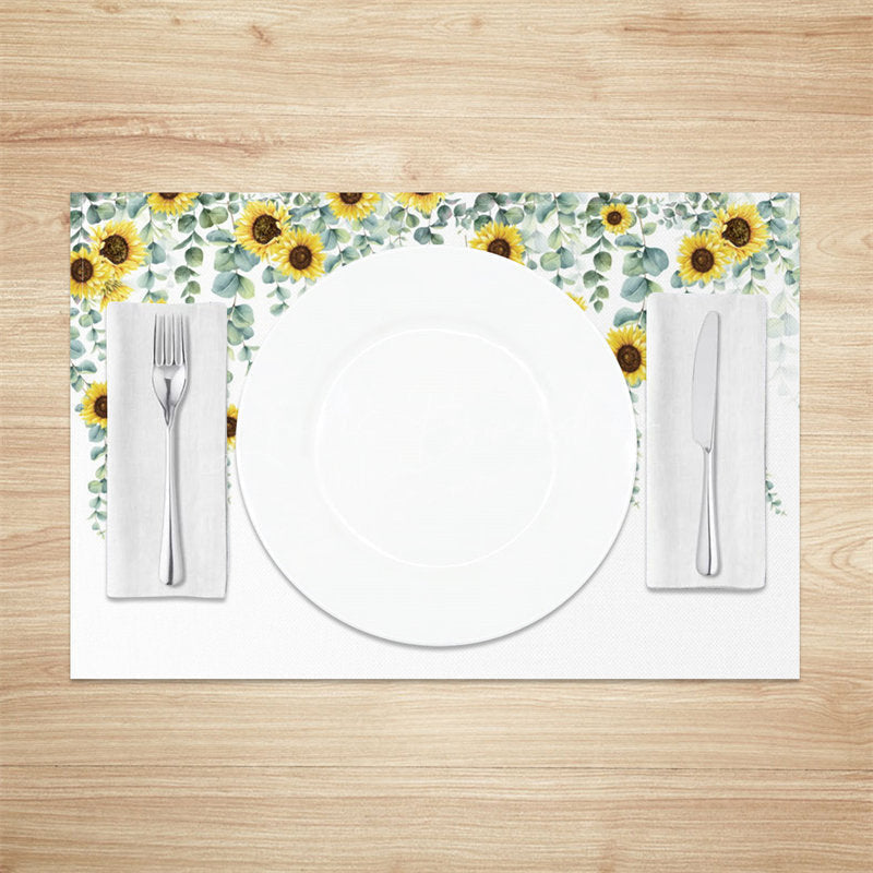 Lofaris Green Leaves Yellow Sunflower Set Of 4 Placemats