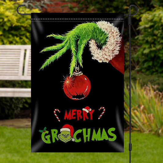 Lofaris Green Monster Black Merry Christmas Garden Flag