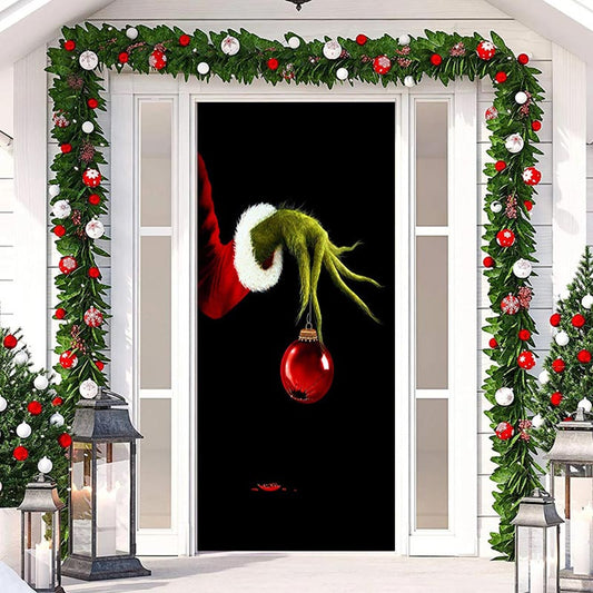 Lofaris Green Monster Paw Black Simple Christmas Door Cover