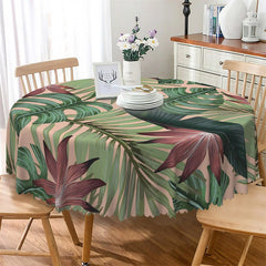 Lofaris Green Monstera Dark Red Leaves Round Tablecloth