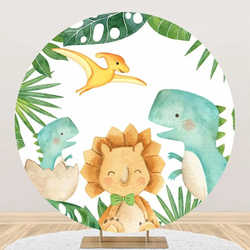 Lofaris Green Monstera Dinosaurs Round Backdrop For Party
