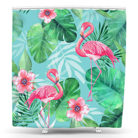 Lofaris Green Monstera Pink Moltres Floral Shower Curtain