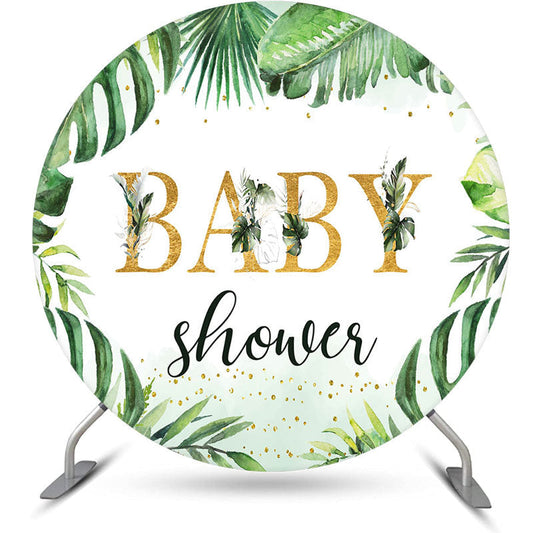 Lofaris Green Monstera Simple Round Baby Shower Backdrop