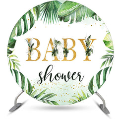 Lofaris Green Monstera Simple Round Baby Shower Backdrop
