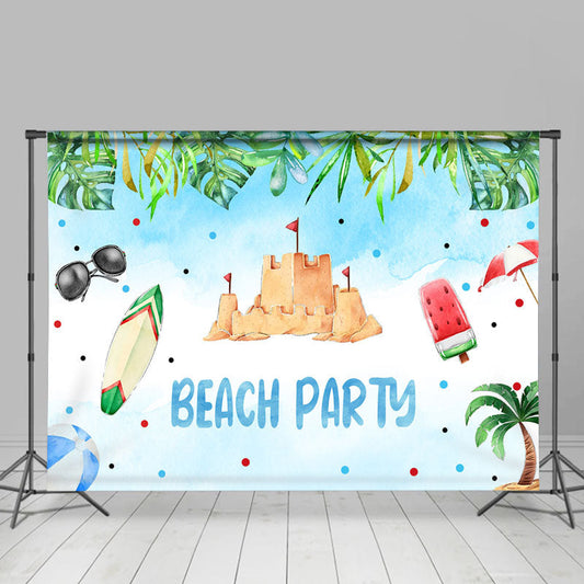 Lofaris Green Monsteras Cool Summer Blue Beach Party Backdrop