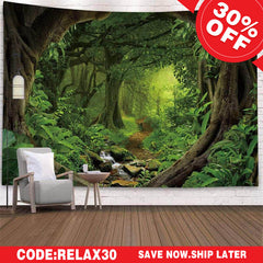 Lofaris (Ship In 24HR) Green Nature Forest 3D Printed Landscape Wall Tapestry