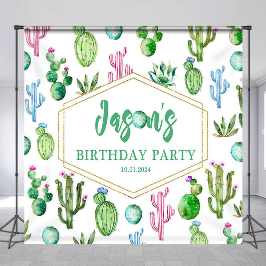Lofaris Green Pink Blue Cactus Custom Birthday Backdrop