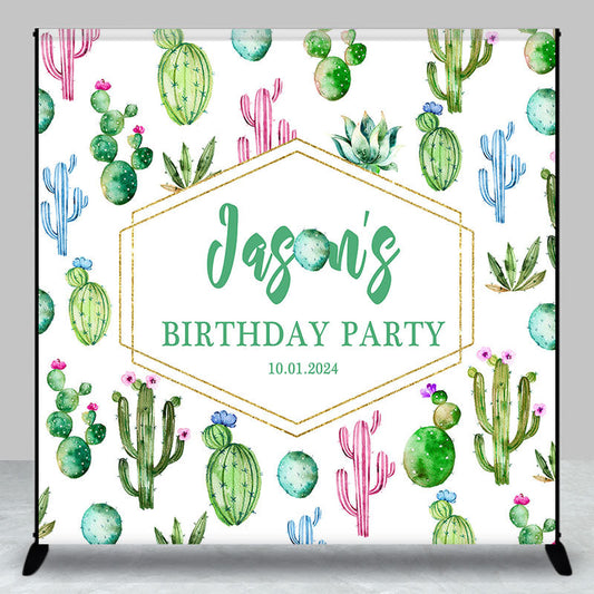 Lofaris Green Pink Blue Cactus Custom Birthday Backdrop