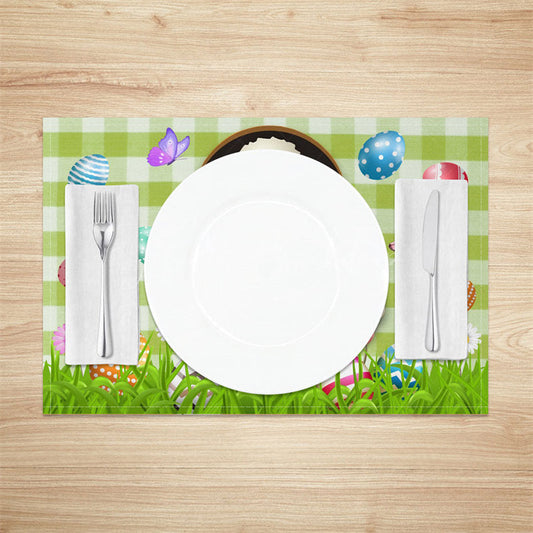 Lofaris Green Plaid Rabbit Eggs Floral Set Of 4 Placemats