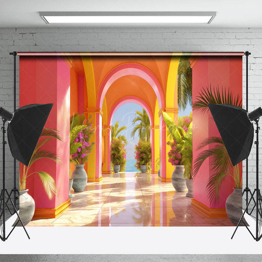 Lofaris Green Plant Pink Wall Summer Backdrop For Photograph