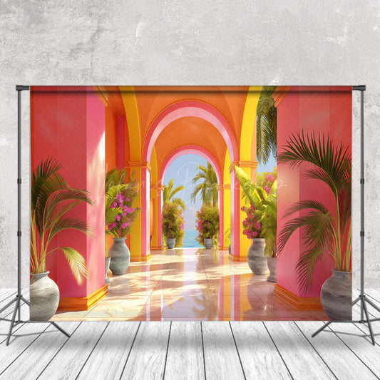 Lofaris Green Plant Pink Wall Summer Backdrop For Photograph