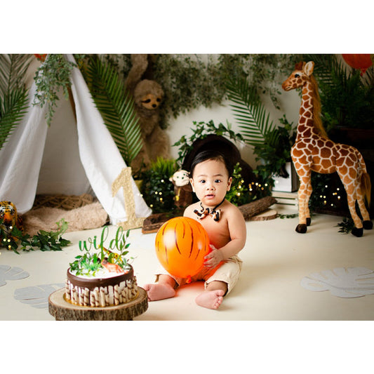 Lofaris Green Plants Animal Dolls Birthday Cake Smash Backdrop