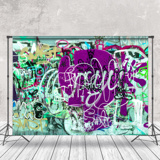 Lofaris Green Purple Messy Graffiti Wall Backdrop For Photo