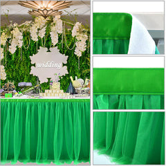 Lofaris Green Rectangle Tulle Ruffle Banquet Table Skirt