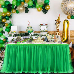 Lofaris Green Rectangle Tulle Ruffle Banquet Table Skirt