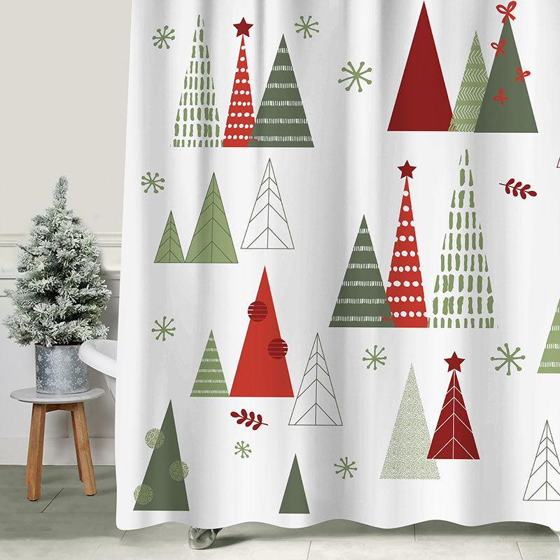 Lofaris Green Red Xmas Tree White Christmas Shower Curtain