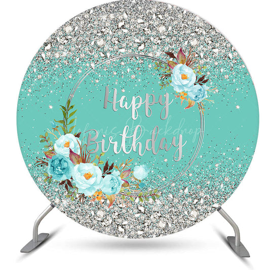 Lofaris Green Silver Glitter Bokeh Round Birthday Backdrop