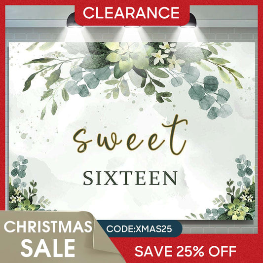 (Ship In 24HR) Sweet Sixteen Green Leaves 16th Birthday Backdrop