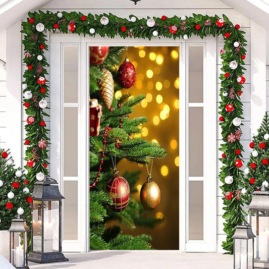 Lofaris Green Tree Light Gold Bokeh Christmas Door Cover
