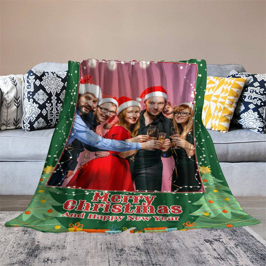 Lofaris Green Trees Custom Photo Merry Christmas Blanket