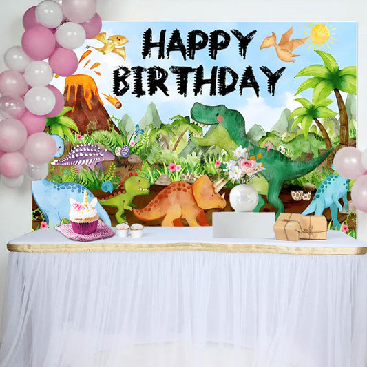 Lofaris Green Trees Dinosaur Volcanic Birthday Backdrop
