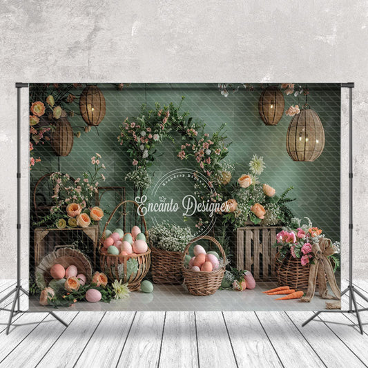 Lofaris Green Wall Lanterns Eggs Floral Easter Backdrop