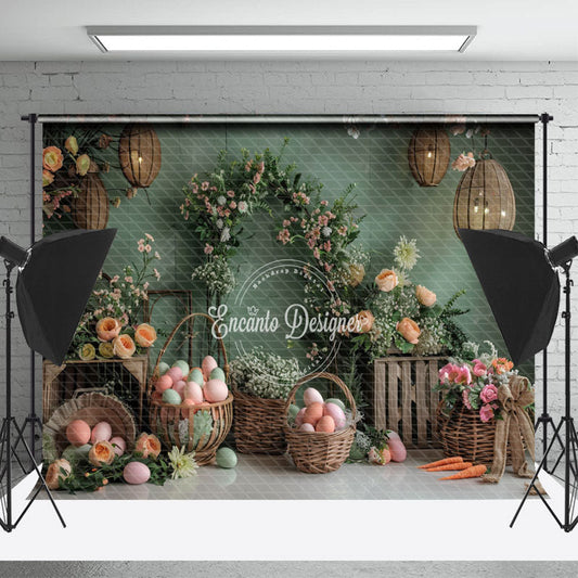 Lofaris Green Wall Lanterns Eggs Floral Easter Backdrop