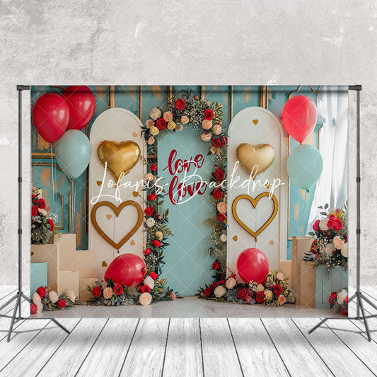 Lofaris Green Wall White Arch Balloons Rose Wedding Backdrop