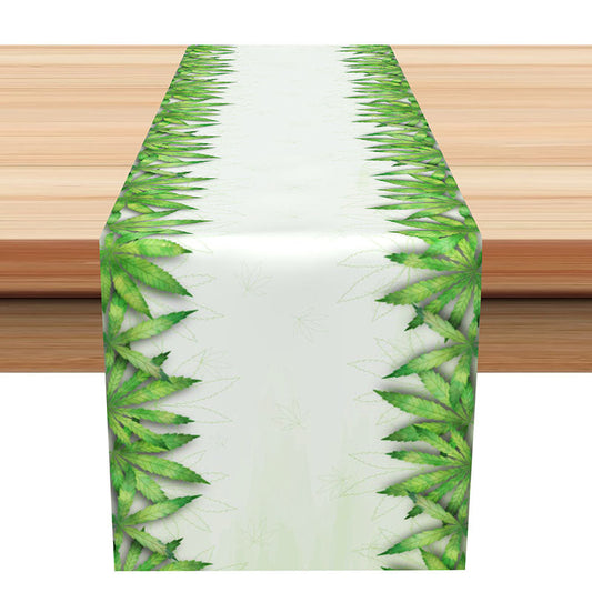 Lofaris Green White Marijuana Leaves Simple Table Runner