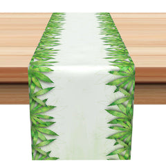Lofaris Green White Marijuana Leaves Simple Table Runner