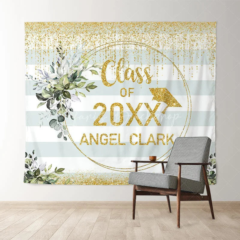 Lofaris Green White Stripes Gold Glitter Class Of 2022 Backdorp