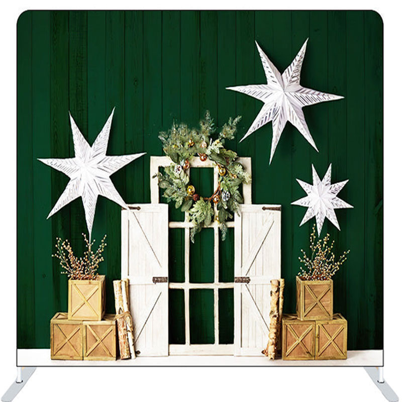 Lofaris Green Wooden Box White Star Door Christmas Backdrop