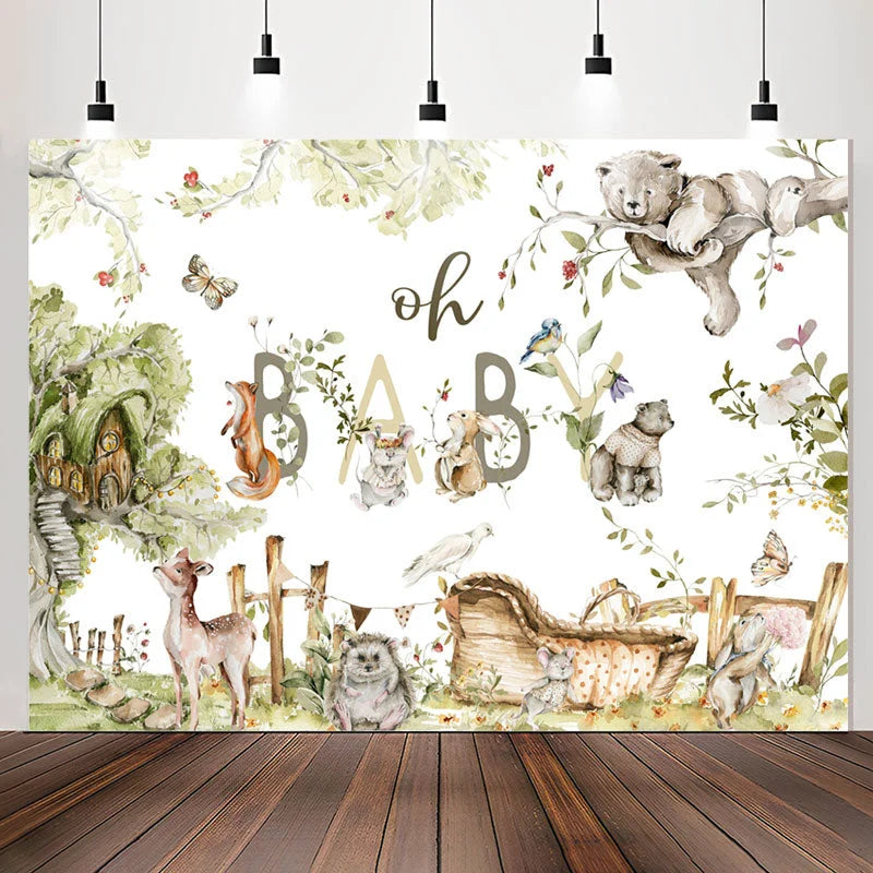 Lofaris Green Woodland Wild Floral Baby Shower Backdrop