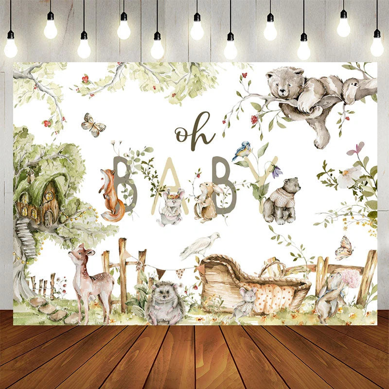 Lofaris Green Woodland Wild Floral Baby Shower Backdrop