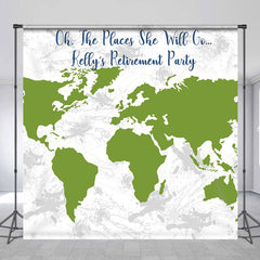 Lofaris Green World Map Personalized Retirement Backdrop