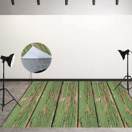 Lofaris Green Worn Wood Plank Fence Photography Floor Mat