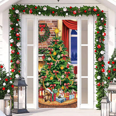Lofaris Green Xmas Tree Bowknot Gift Christmas Door Cover