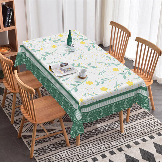 Lofaris Green Yellow Floral Pattern Rectangle Tablecloth