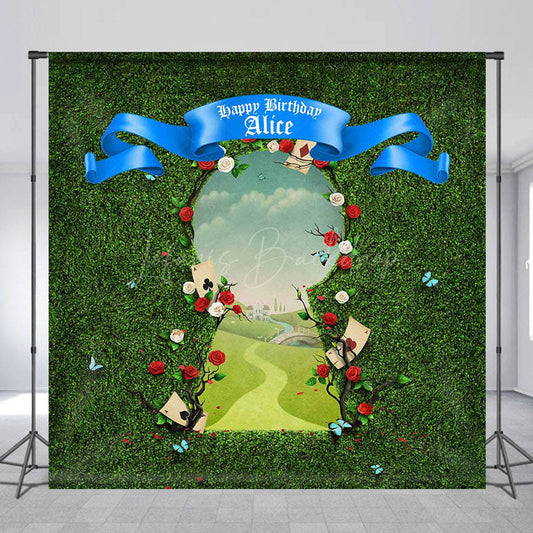 Lofaris Greenery Field Custom Name Happy Birthday Backdrop