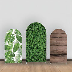 Lofaris Greenery Monstera Brown Wood Wall Arch Backdrop Kit