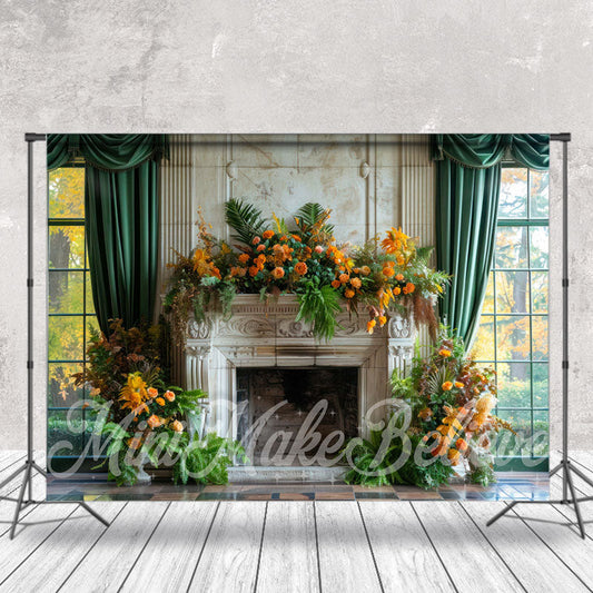 Lofaris Greenery Retro Floral Fireplace Cake Smash Backdrop