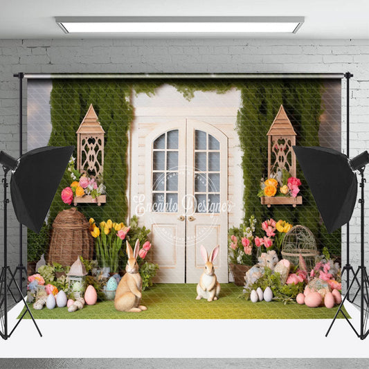 Lofaris Greenery Spring Floral Bunny Easter Photo Backdrop