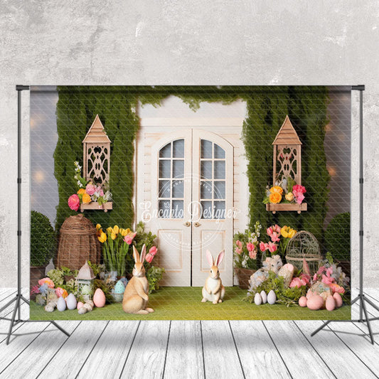 Lofaris Greenery Spring Floral Bunny Easter Photo Backdrop