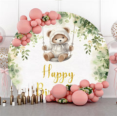 Lofaris Greenery Teddy Bear Swing Round Birthday Backdrop